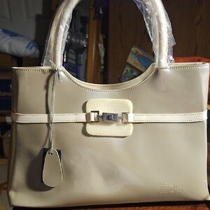 Beijo Beige Shoulder Bag with Buckle Accent